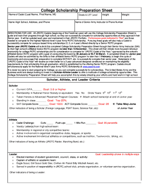 College Scholarship Preparation Sheet