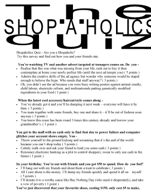 Shopaholics Quiz