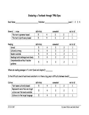 Textbook Evaluation Form
