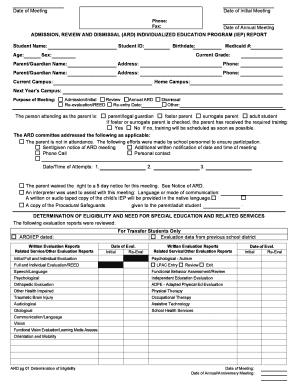 IEP Report for Admission Review and Dismissal