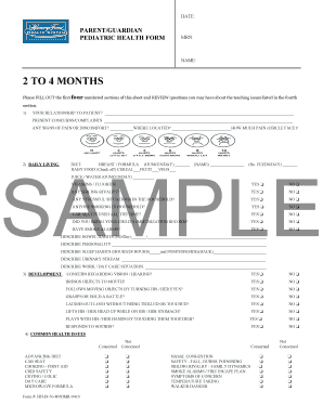 Pediatric Health Form for 2 to 4 Months