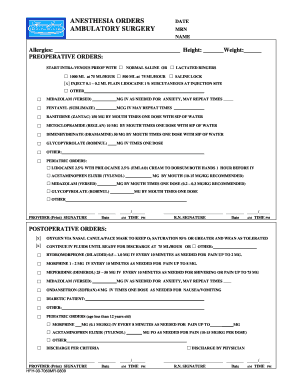 Anesthesia Orders Form