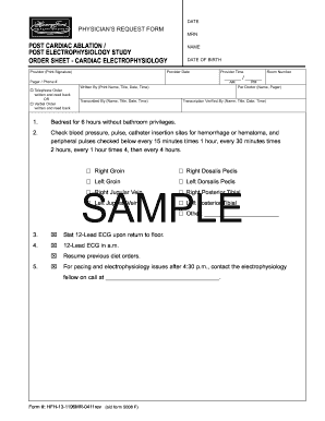 Physician's Request Form for Post Cardiac Ablation