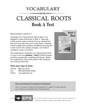 Vocabulary from Classical Roots Book A Test