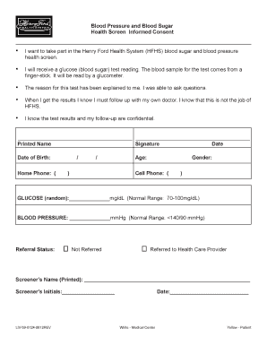 Henry Ford Health System Blood Pressure and Blood Sugar Health Screen Informed Consent