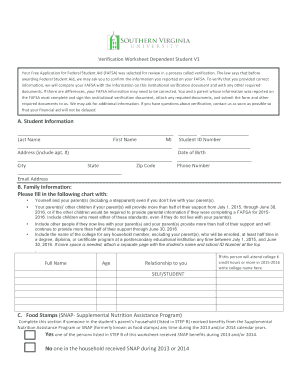 FAFSA Verification Worksheet