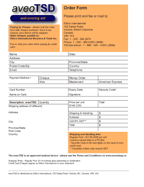 aveoTSD Order Form