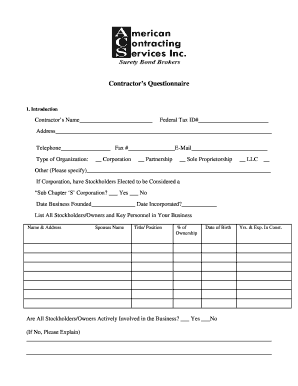 Contractor's Questionnaire