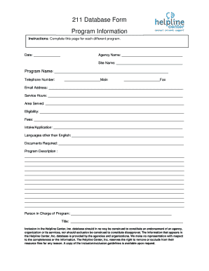 211 Database Program Information Form