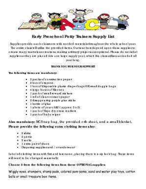 Early Preschool Potty Trainers Supply List