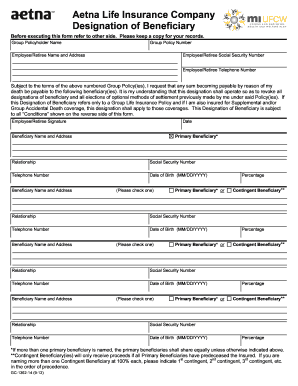 Aetna Life Insurance Beneficiary Designation Form