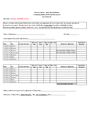 Baruch College Bi-Weekly Timesheet
