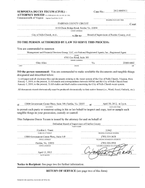 Subpoena Duces Tecum (Civil)