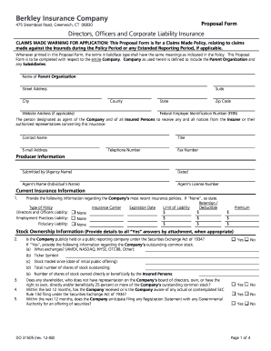 Directors and Officers Liability Insurance Proposal Form