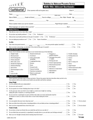 Adolescent Preventive Services Questionnaire