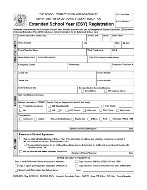 Extended School Year Registration Form