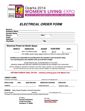 Electrical Order Form for Exhibitors