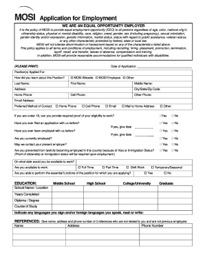 MOSI Employment Application Form