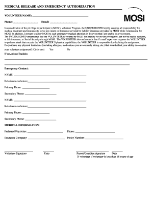 Medical Release and Emergency Authorization