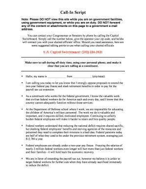 Call-In Script for Federal Pay Freeze Opposition