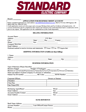 Michigan Business Credit Account Application