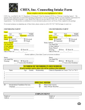 CHES Inc Counseling Intake Form