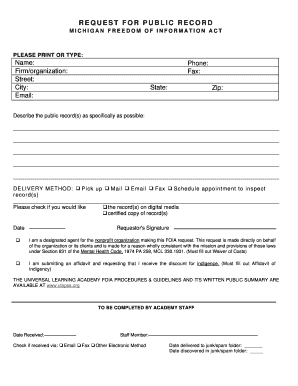 Michigan FOIA Request Form