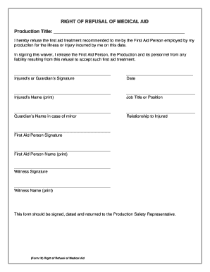 Right of Refusal of Medical Aid Form
