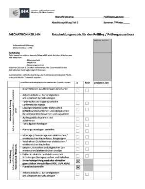 Entscheidungsmatrix für den Prüfling / Prüfungsausschuss