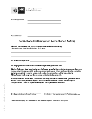 Persönliche Erklärung zum betrieblichen Auftrag