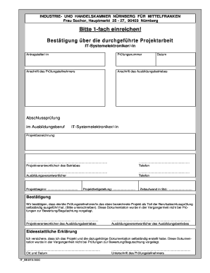 Bestätigung über die durchgeführte Projektarbeit