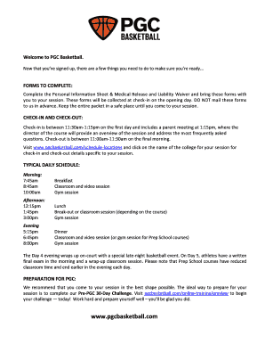 PGC Basketball Personal Information Sheet