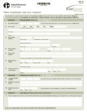 New Employee KiwiSaver Opt-Out Form