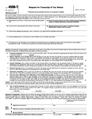 IRS Form 4506-T Request for Transcript of Tax Return