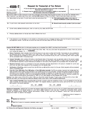 IRS Form 4506-T for Transcript of Tax Return