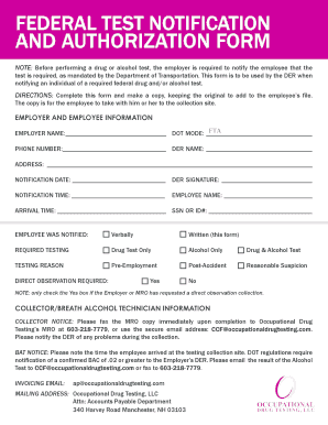 Federal Drug and Alcohol Test Notification Form