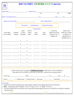 DeHEY McANDREW Flex Spending Account Claim Form