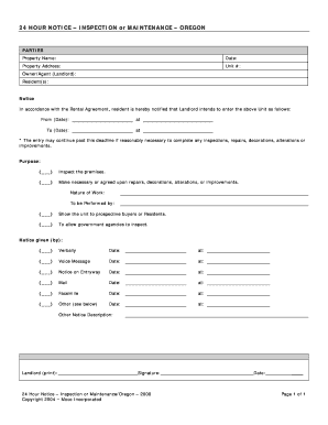 24 Hour Notice Inspection or Maintenance Oregon