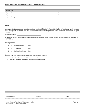 20 Day Notice of Termination – Washington