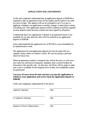 Apartment Application Fee and Deposit Agreement