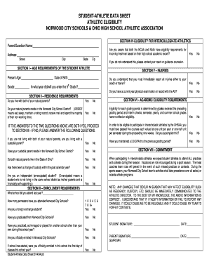 Student-Athlete Data Sheet
