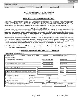 Naval Legal Service Office Standardized Will Intake Form