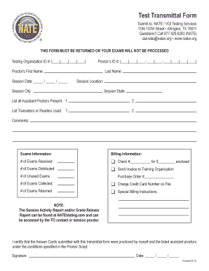 Test Transmittal Form