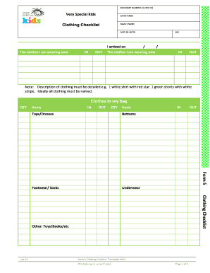 Clothing Checklist Form