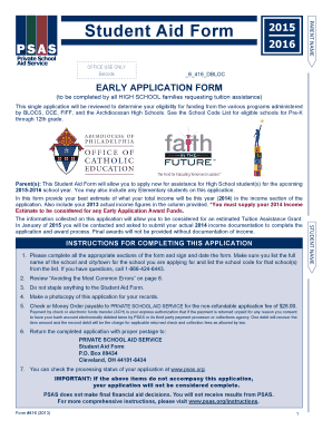 Student Aid Form 2015