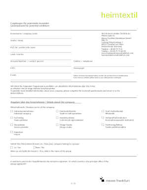 Fragebogen für potentielle Aussteller