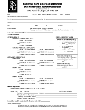 SNAG Membership or Metalsmith Subscription Form