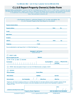 CLUE Property Owner Report Order Form
