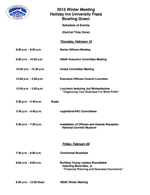 Time zones in order - Schedule of Events Central Time Zone Thursday February 19