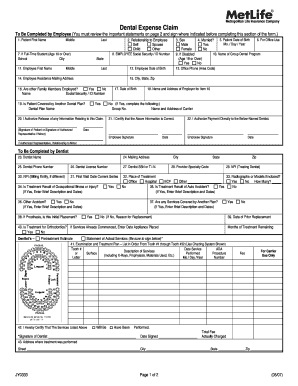 MetLife Dental Expense Claim Form